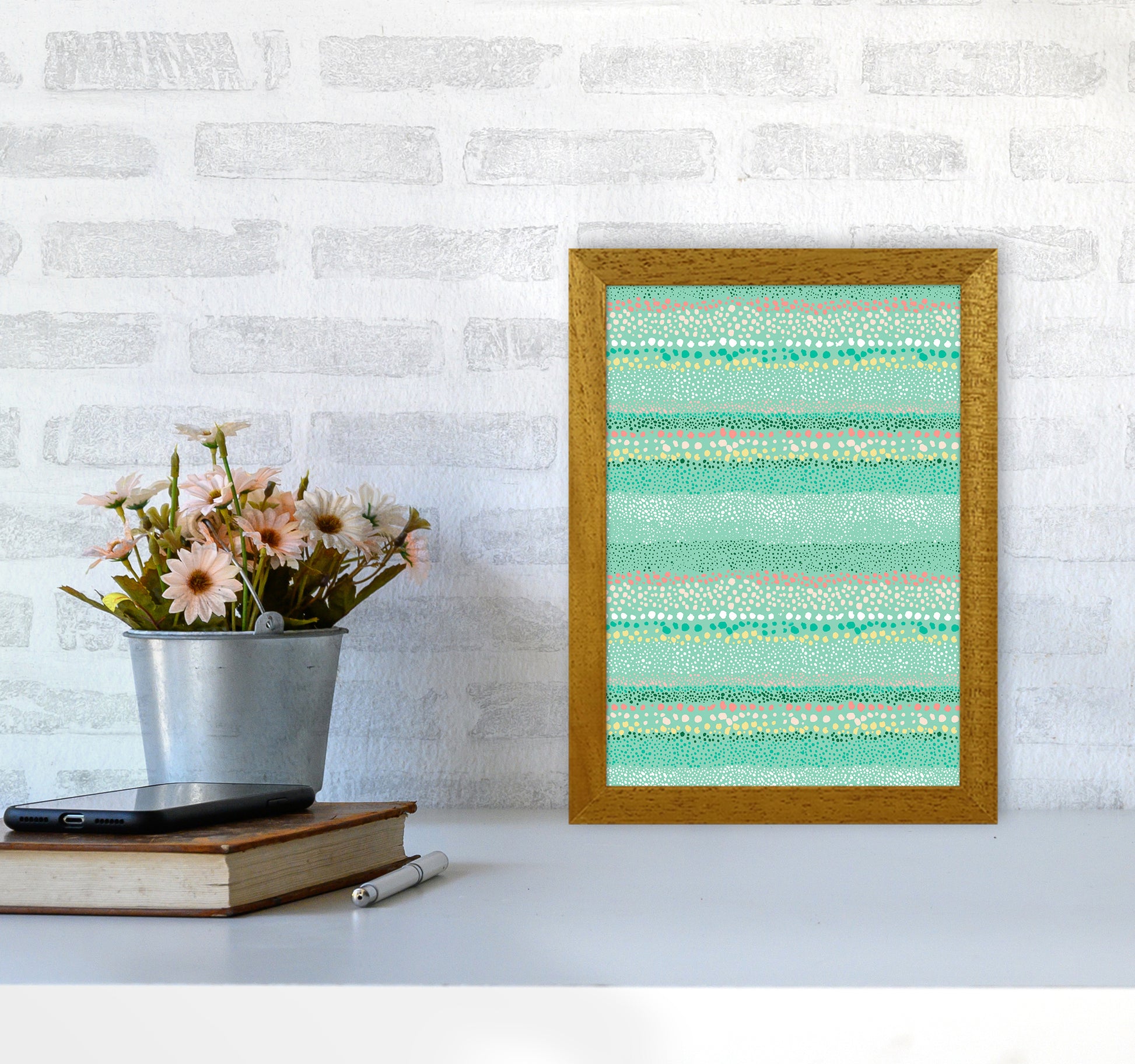 Little Textured Minimal Dots Green Abstract Art Print by Ninola Design A4 Print Only