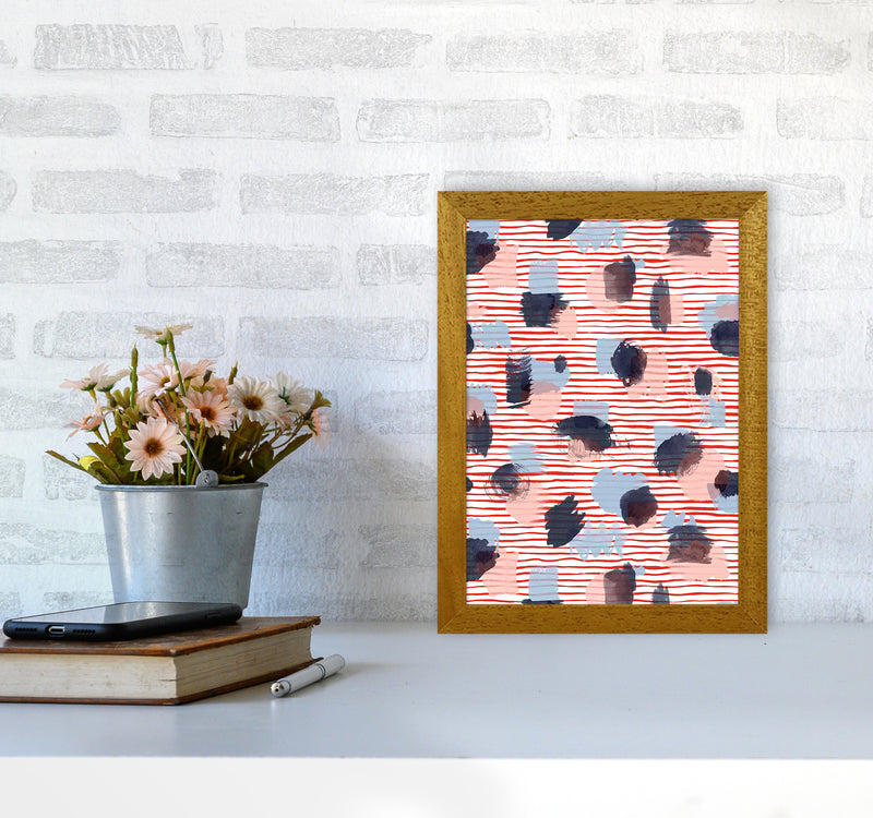Watercolor Stains Stripes Red Abstract Art Print by Ninola Design A4 Print Only