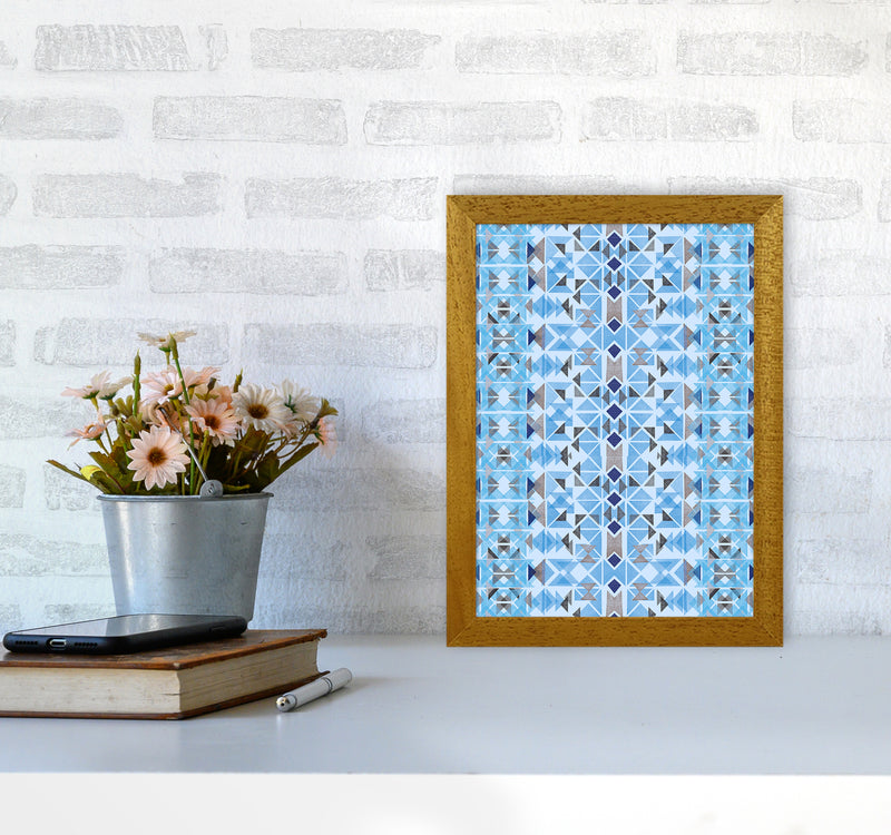 Boho Nomadic Tribal Blue Abstract Art Print by Ninola Design A4 Print Only