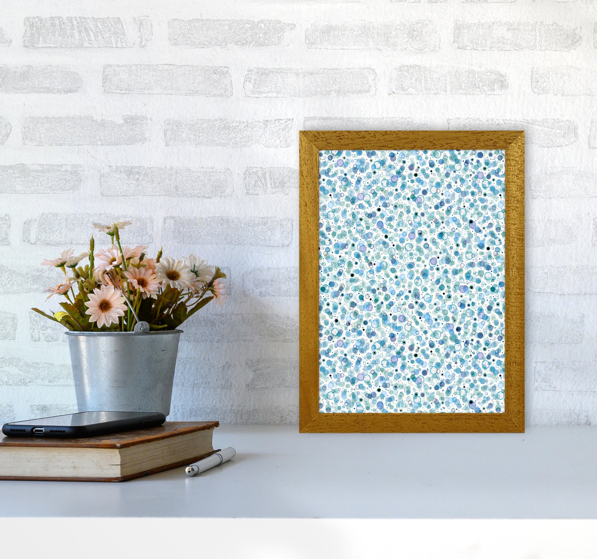 Cosmic Bubbles Blue Abstract Art Print by Ninola Design A4 Print Only
