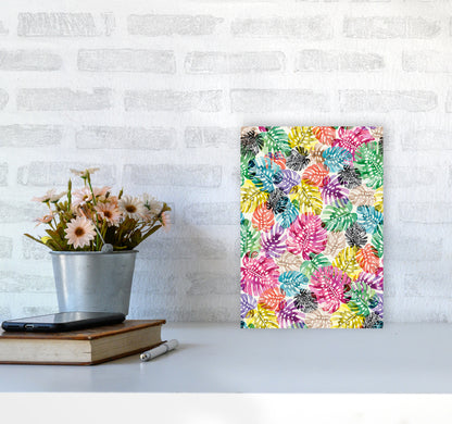 Tropical Monstera Leaves Multicolored Abstract Art Print by Ninola Design A4 Black Frame