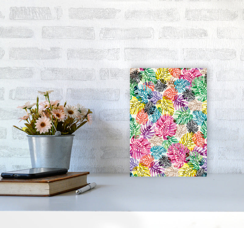 Tropical Monstera Leaves Multicolored Abstract Art Print by Ninola Design A4 Black Frame
