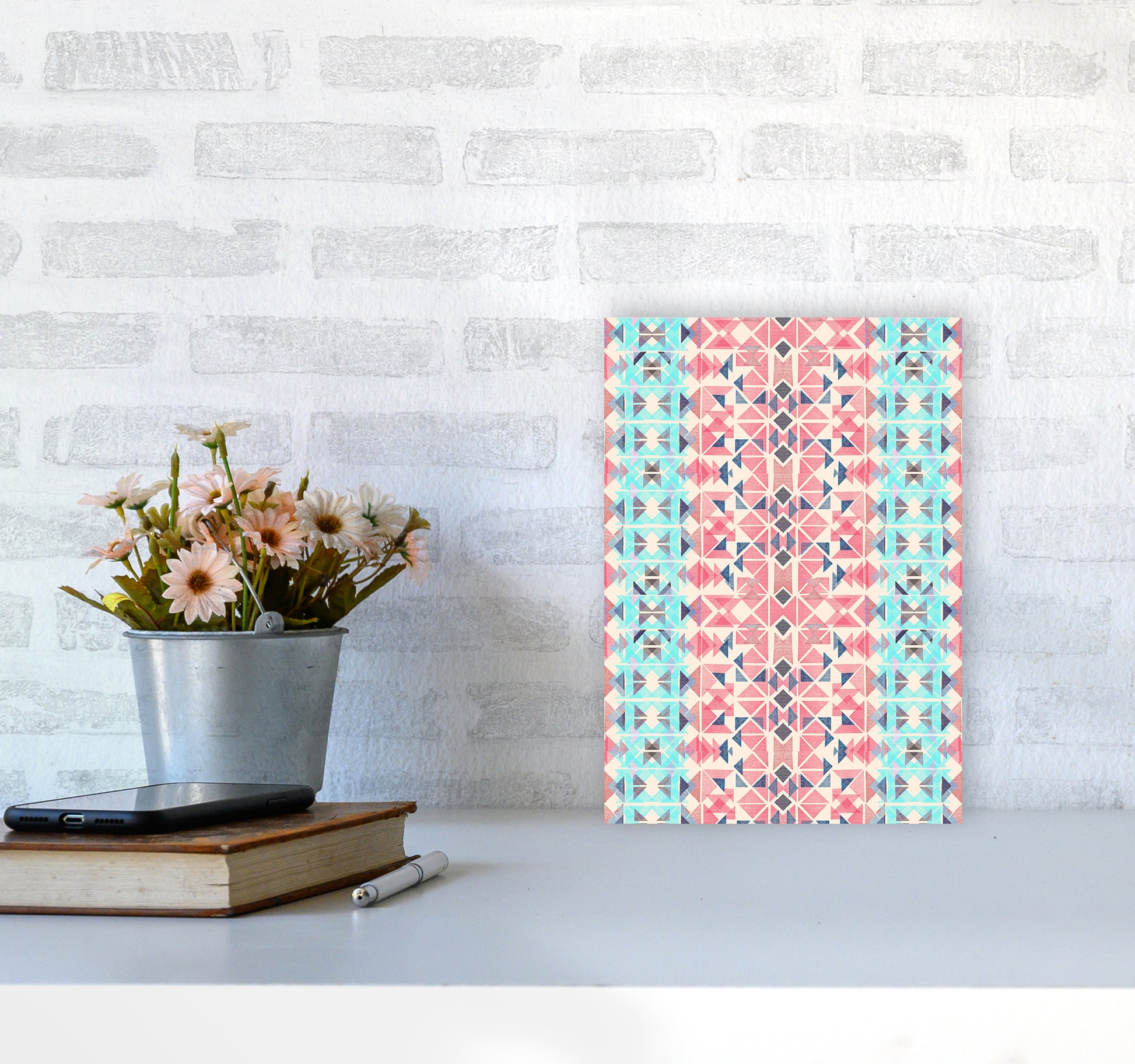 Boho Nomadic Tribal Coral Pastel Abstract Art Print by Ninola Design A4 Black Frame