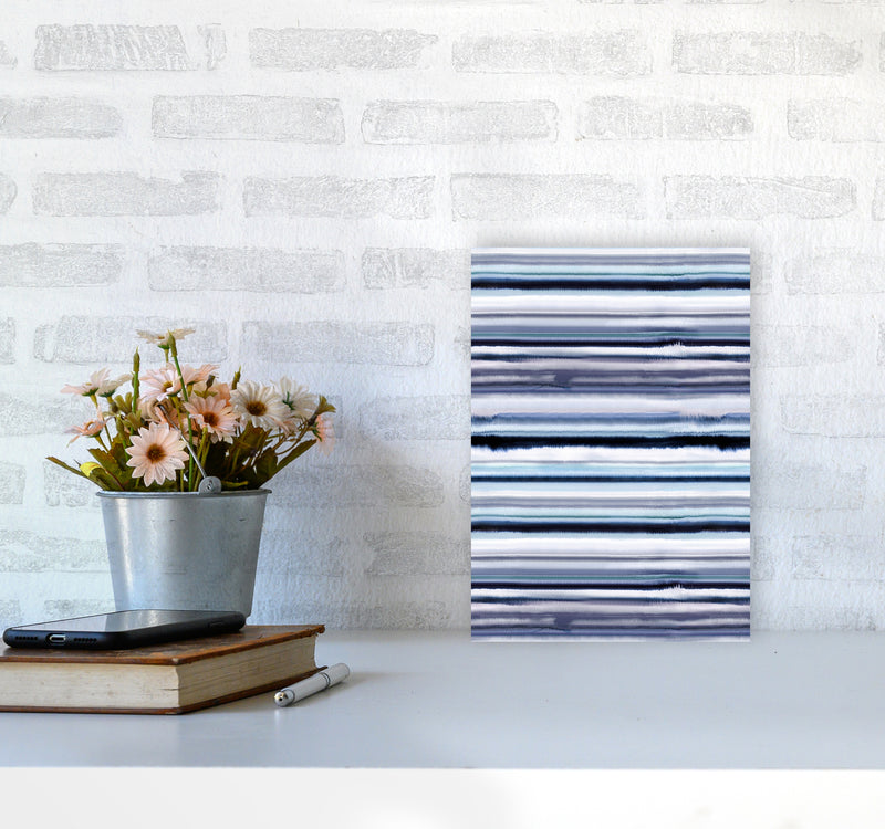 Degrade Stripes Watercolor Navy Abstract Art Print by Ninola Design A4 Black Frame