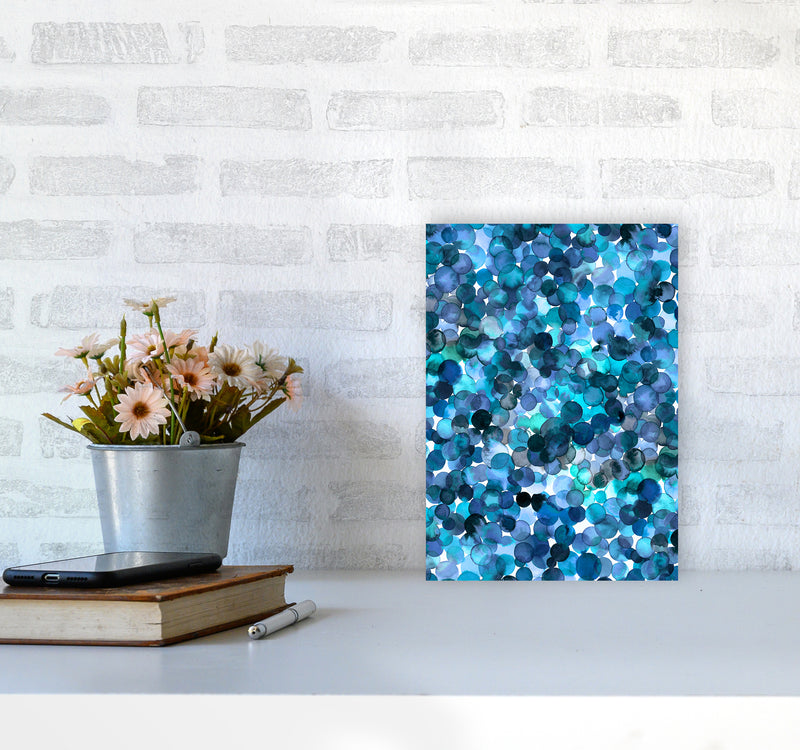 Overlapped Watercolor Dots Blue Abstract Art Print by Ninola Design A4 Black Frame
