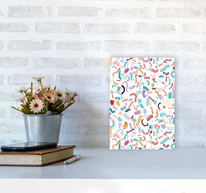 Curly and Zigzag Stripes White Abstract Art Print by Ninola Design A4 Black Frame