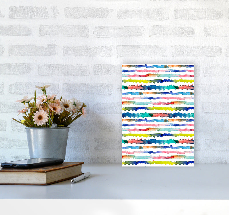 Gradient Watercolor Lines Blue Abstract Art Print by Ninola Design A4 Black Frame