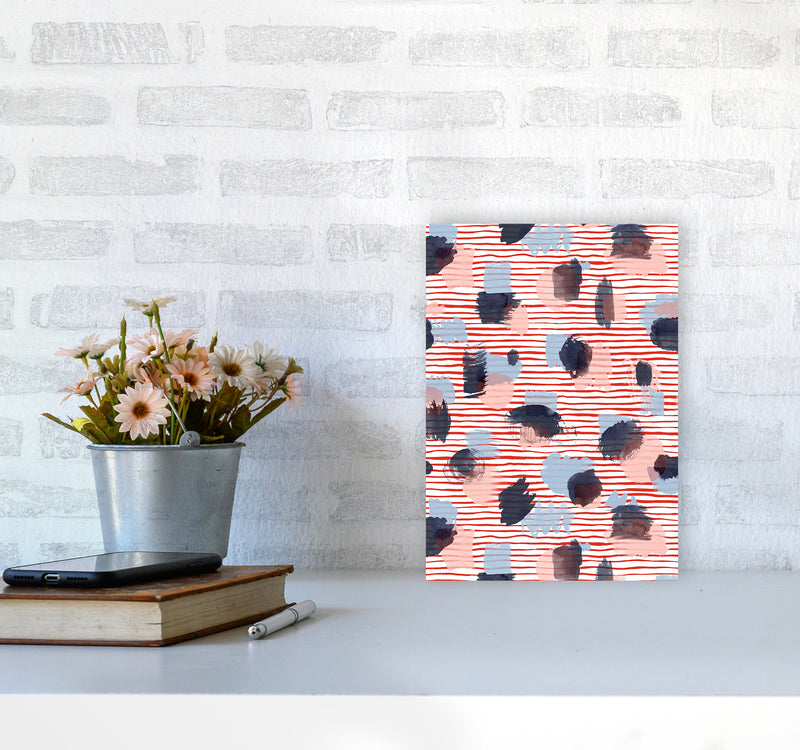 Watercolor Stains Stripes Red Abstract Art Print by Ninola Design A4 Black Frame