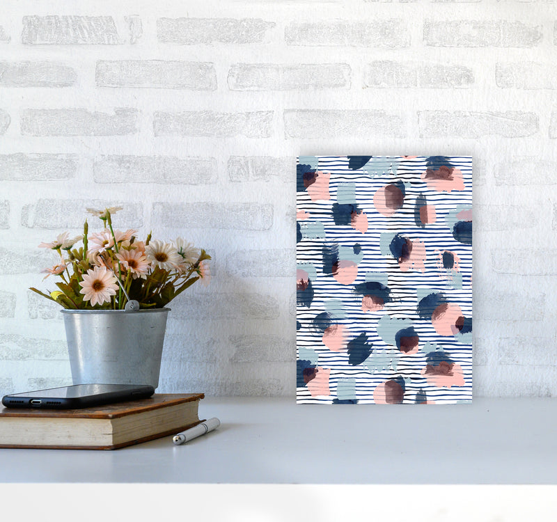 Watercolor Stains Stripes Navy Abstract Art Print by Ninola Design A4 Black Frame
