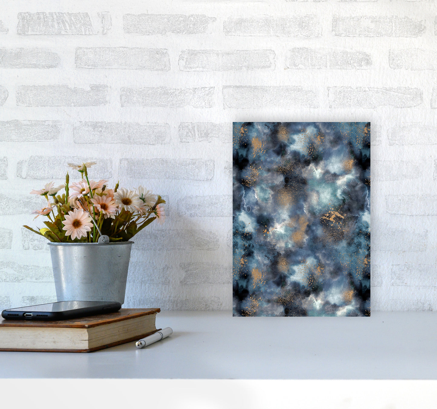 Smoky Marble Watercolor Dark Abstract Art Print by Ninola Design A4 Black Frame