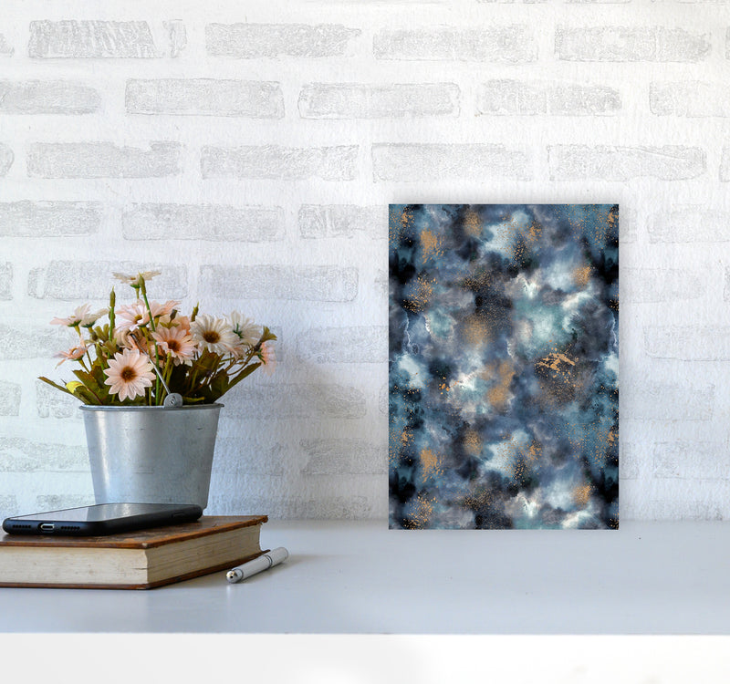 Smoky Marble Watercolor Dark Abstract Art Print by Ninola Design A4 Black Frame