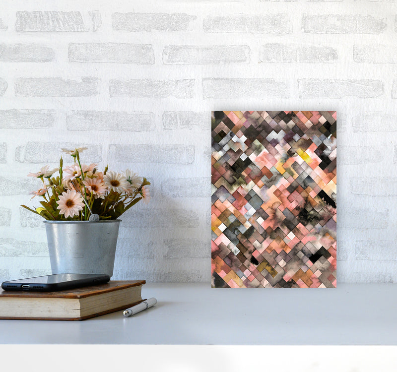 Moody Geometry Rustic Brown Abstract Art Print by Ninola Design A4 Black Frame