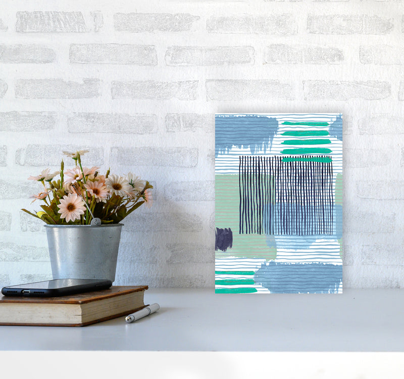 Abstract Striped Geo Green Abstract Art Print by Ninola Design A4 Black Frame
