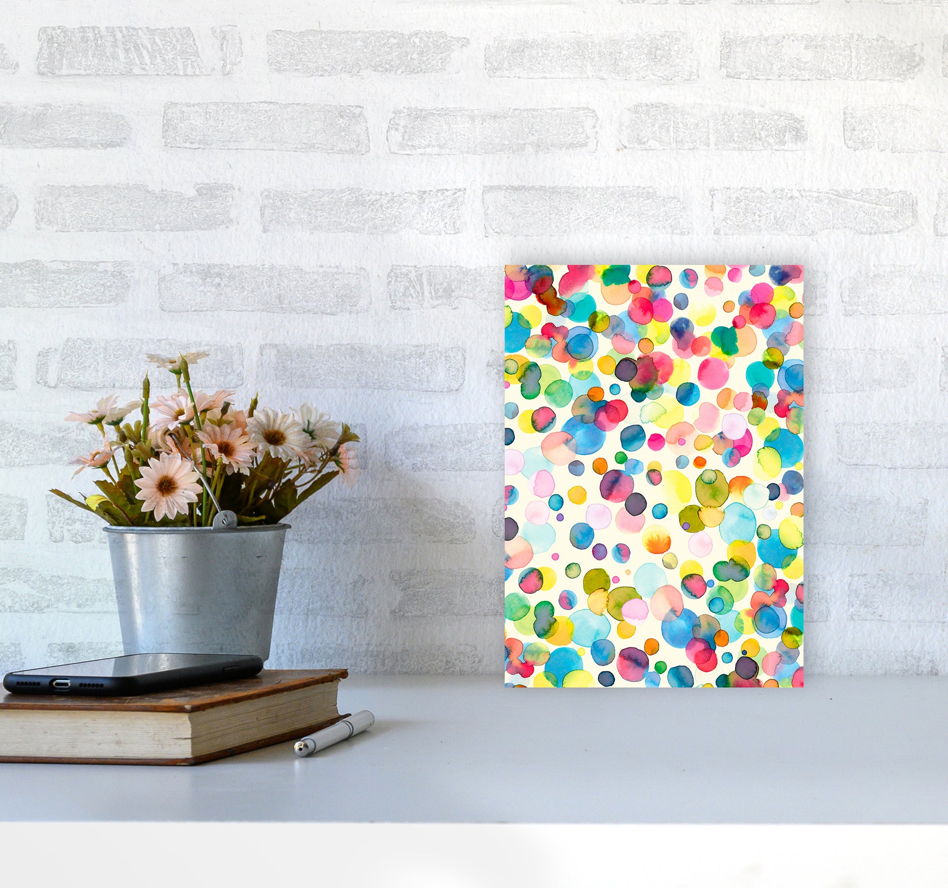 Watercolor Colorful Drops Abstract Art Print by Ninola Design A4 Black Frame