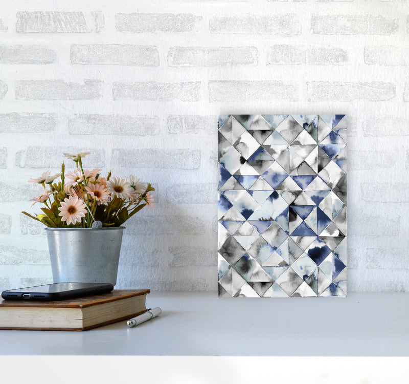 Moody Triangles Cold Blue Abstract Art Print by Ninola Design A4 Black Frame