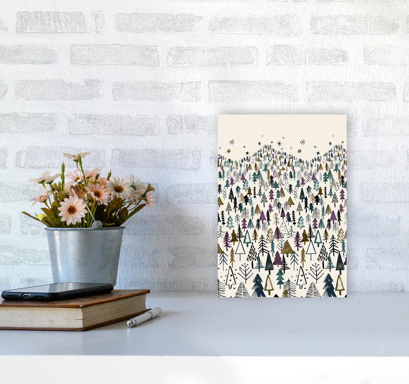 Trees Forest Night Purple Abstract Art Print by Ninola Design A4 Black Frame
