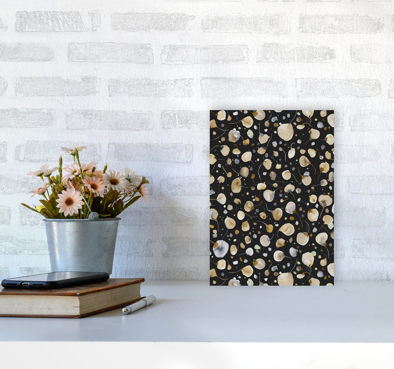 Flying Seeds Gold Silver Abstract Art Print by Ninola Design A4 Black Frame