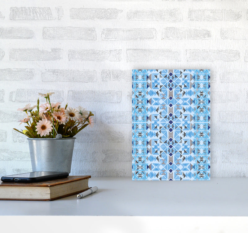 Boho Nomadic Tribal Blue Abstract Art Print by Ninola Design A4 Black Frame