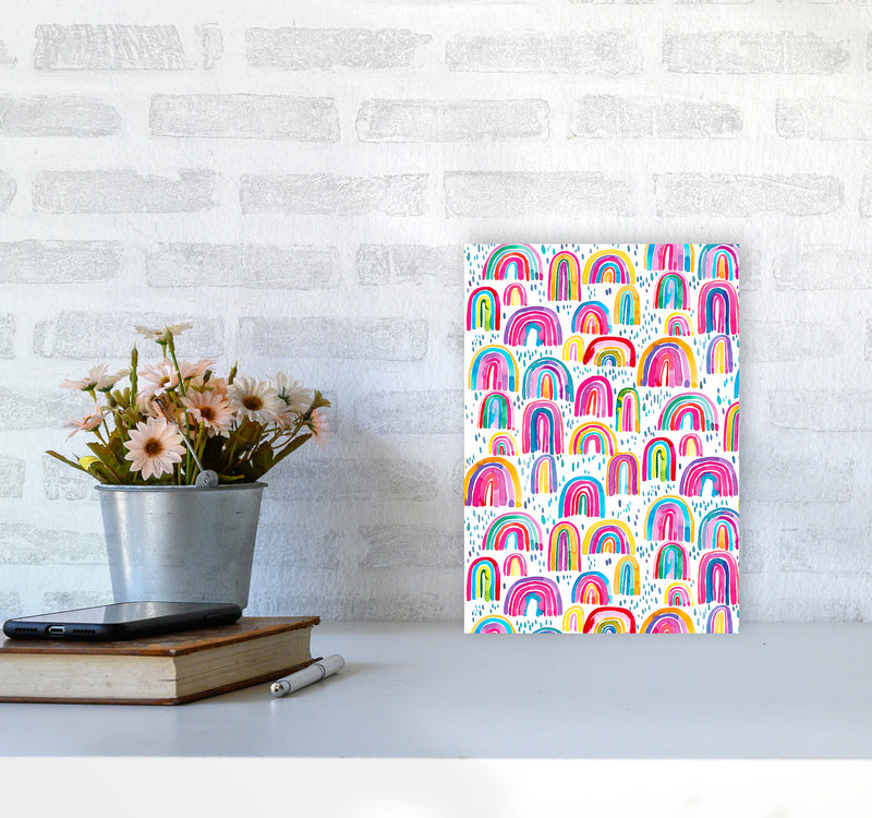 Cute Watercolor Rainbows Abstract Art Print by Ninola Design A4 Black Frame