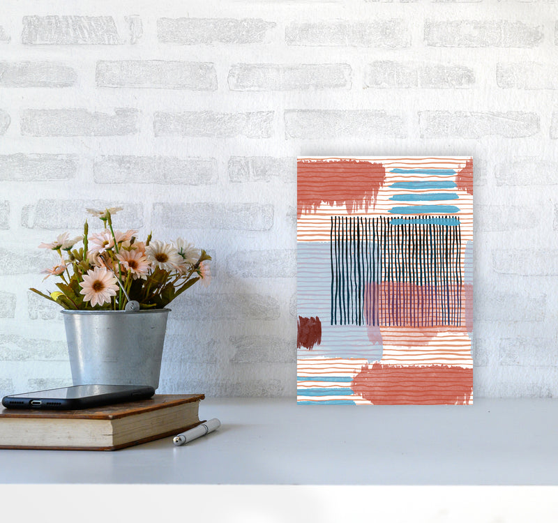 Abstract Striped Geo Red Abstract Art Print by Ninola Design A4 Black Frame