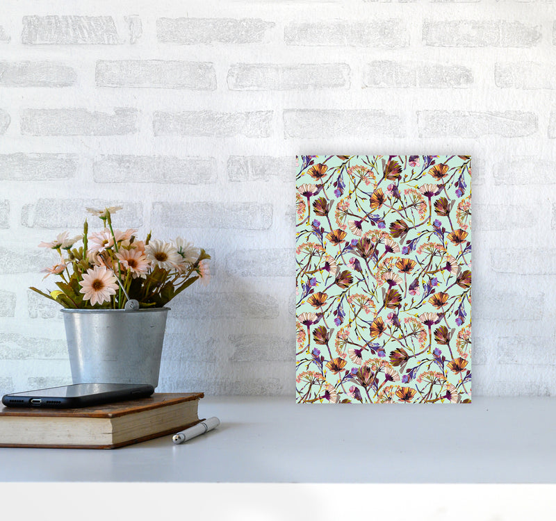 Dry Blue Flowers Collage Abstract Art Print by Ninola Design A4 Black Frame