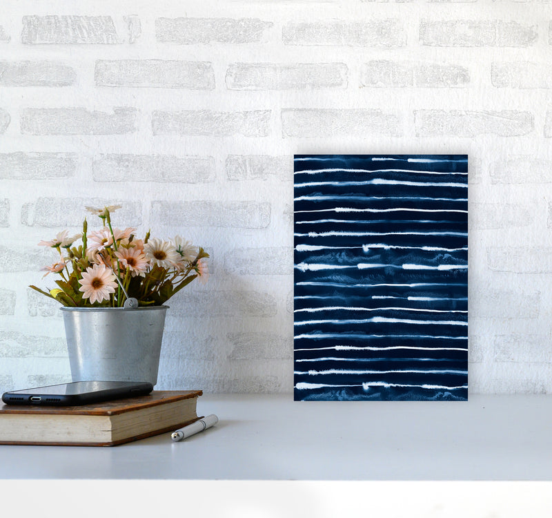 Electric Ink Lines Navy Abstract Art Print by Ninola Design A4 Black Frame