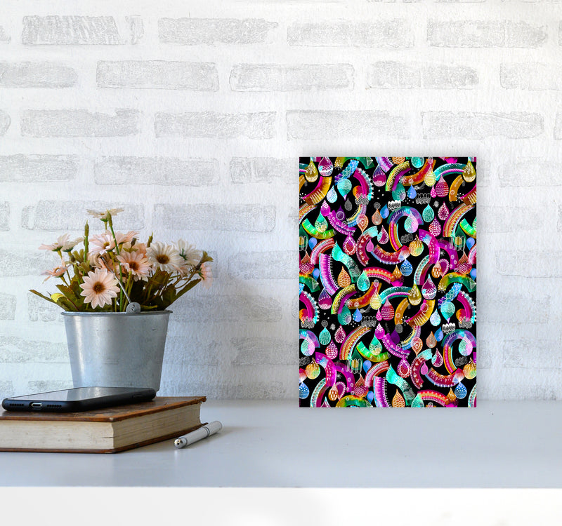 Rainbow Lace Neon Kids Abstract Art Print by Ninola Design A4 Black Frame