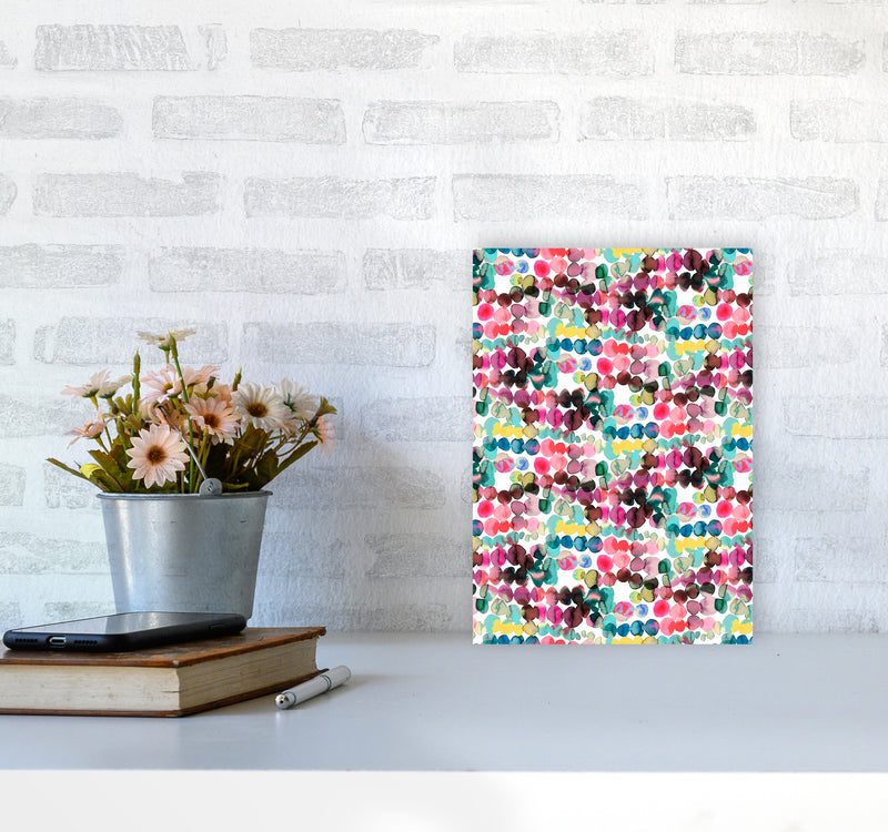 Ink Bleeding Dots Pink Abstract Art Print by Ninola Design A4 Black Frame