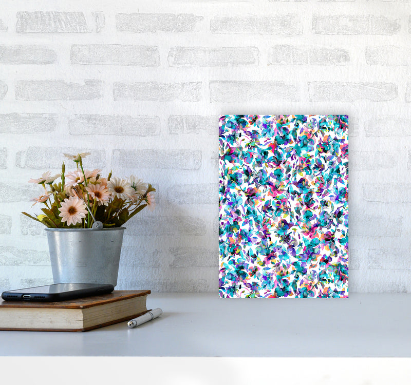 Aquatic Flowers Blue Abstract Art Print by Ninola Design A4 Black Frame