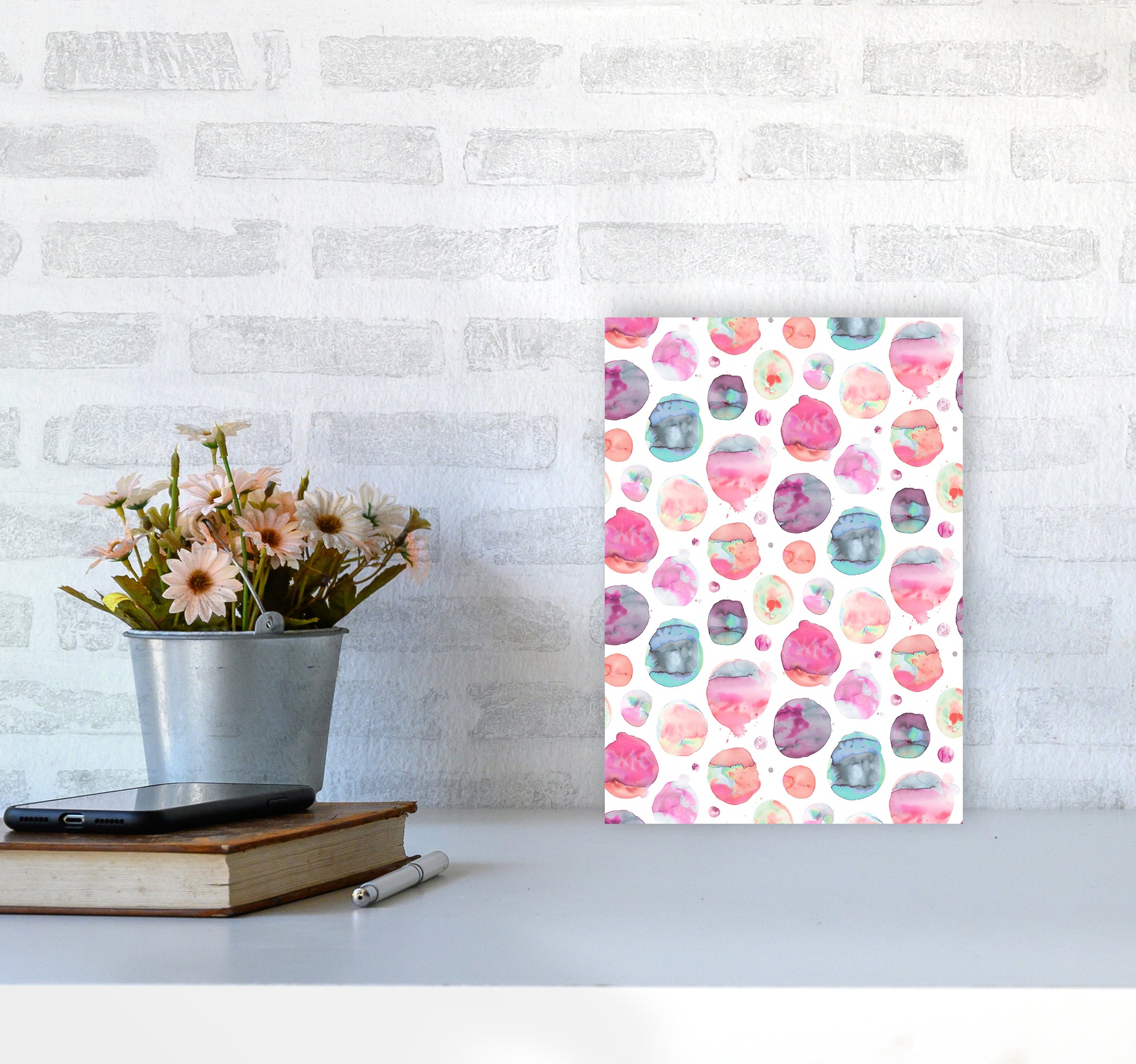 Big Watery Dots Pink Abstract Art Print by Ninola Design A4 Black Frame