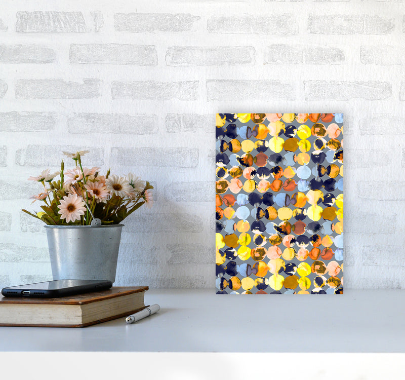 Ink Dots Blue Yellow Abstract Art Print by Ninola Design A4 Black Frame