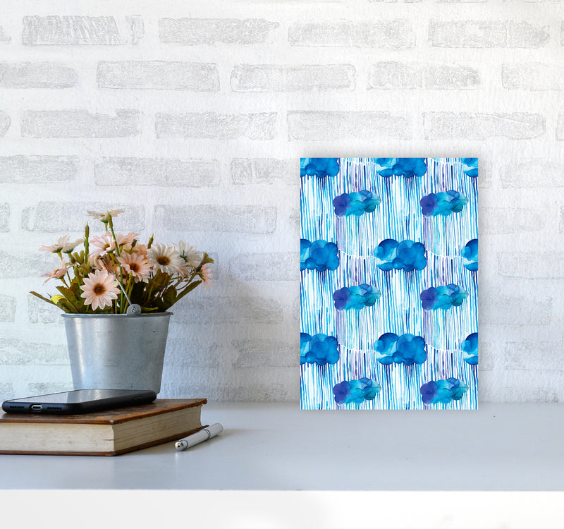 Raining Clouds Blue Abstract Art Print by Ninola Design A4 Black Frame