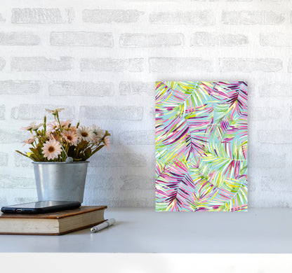 Tropical Palms Blue Abstract Art Print by Ninola Design A4 Black Frame