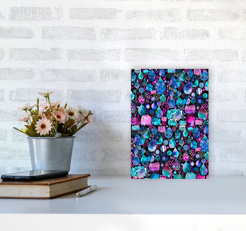 Rain Stitches Neon Abstract Art Print by Ninola Design A4 Black Frame
