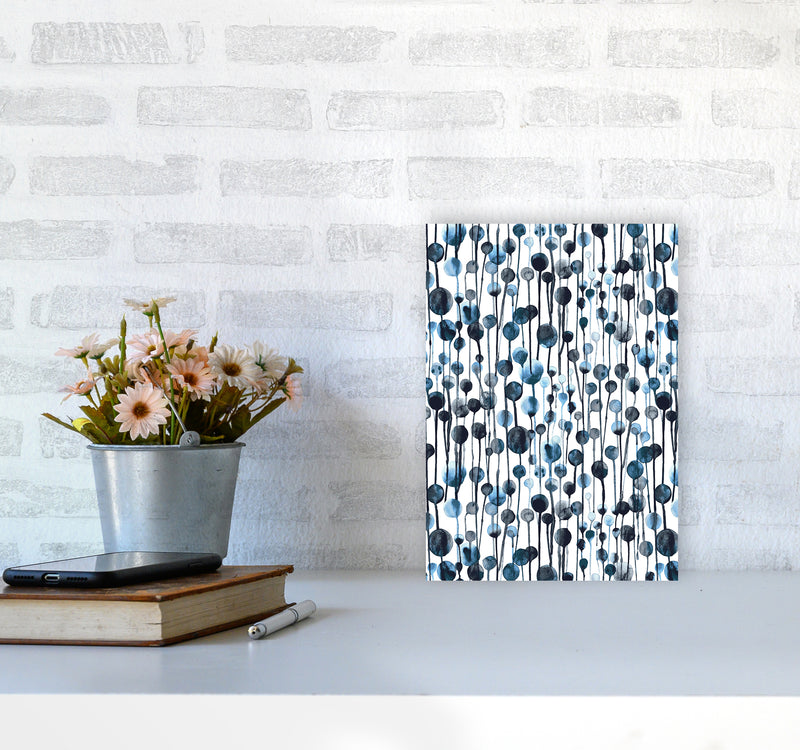 Dripping Dots Navy Abstract Art Print by Ninola Design A4 Black Frame