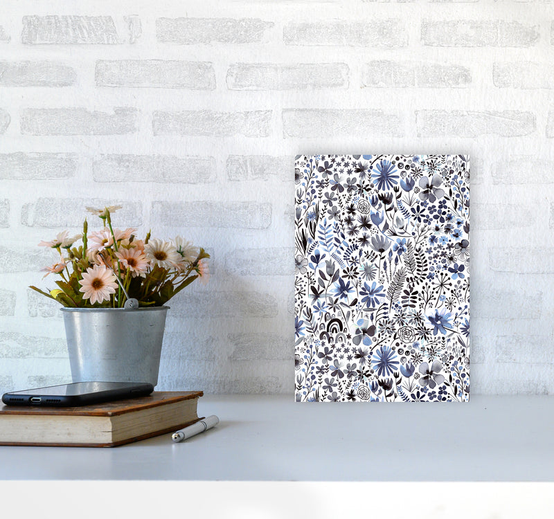 Winter Ink Flowers Abstract Art Print by Ninola Design A4 Black Frame