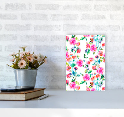 Roses Bouquet Pink Abstract Art Print by Ninola Design A4 Black Frame