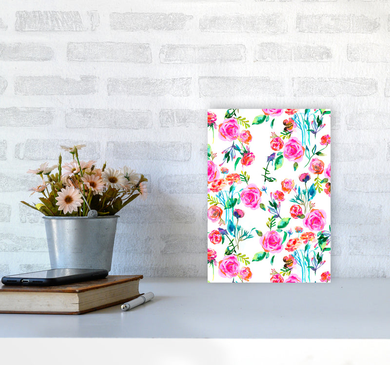 Roses Bouquet Pink Abstract Art Print by Ninola Design A4 Black Frame