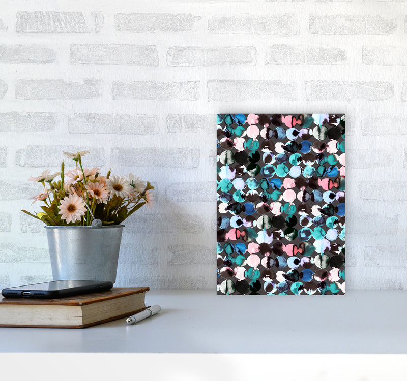 Ink Dots Blue Red Abstract Art Print by Ninola Design A4 Black Frame