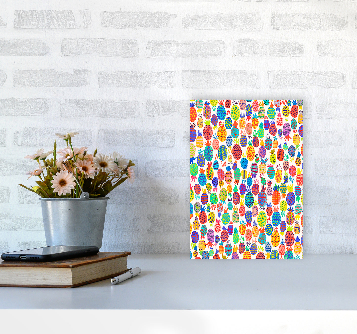 Cute Pineapples Abstract Art Print by Ninola Design A4 Black Frame