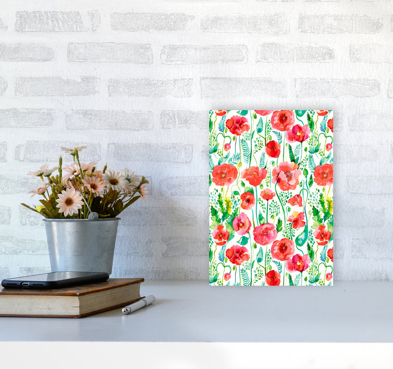 Poppies Red Abstract Art Print by Ninola Design A4 Black Frame