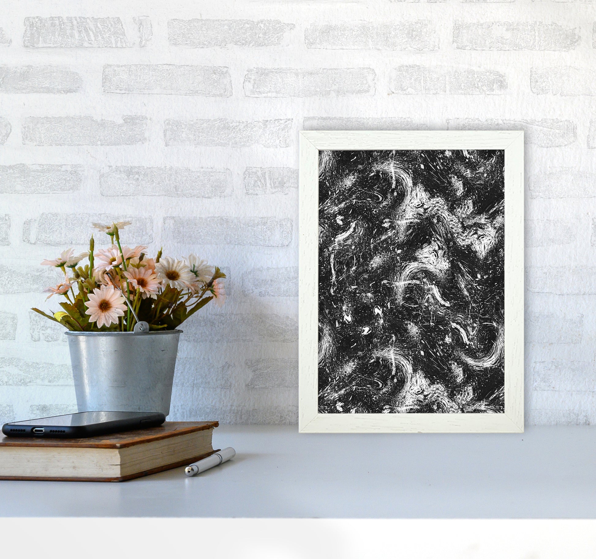 Abstract Dripping Painting Black White Abstract Art Print by Ninola Design A4 Oak Frame