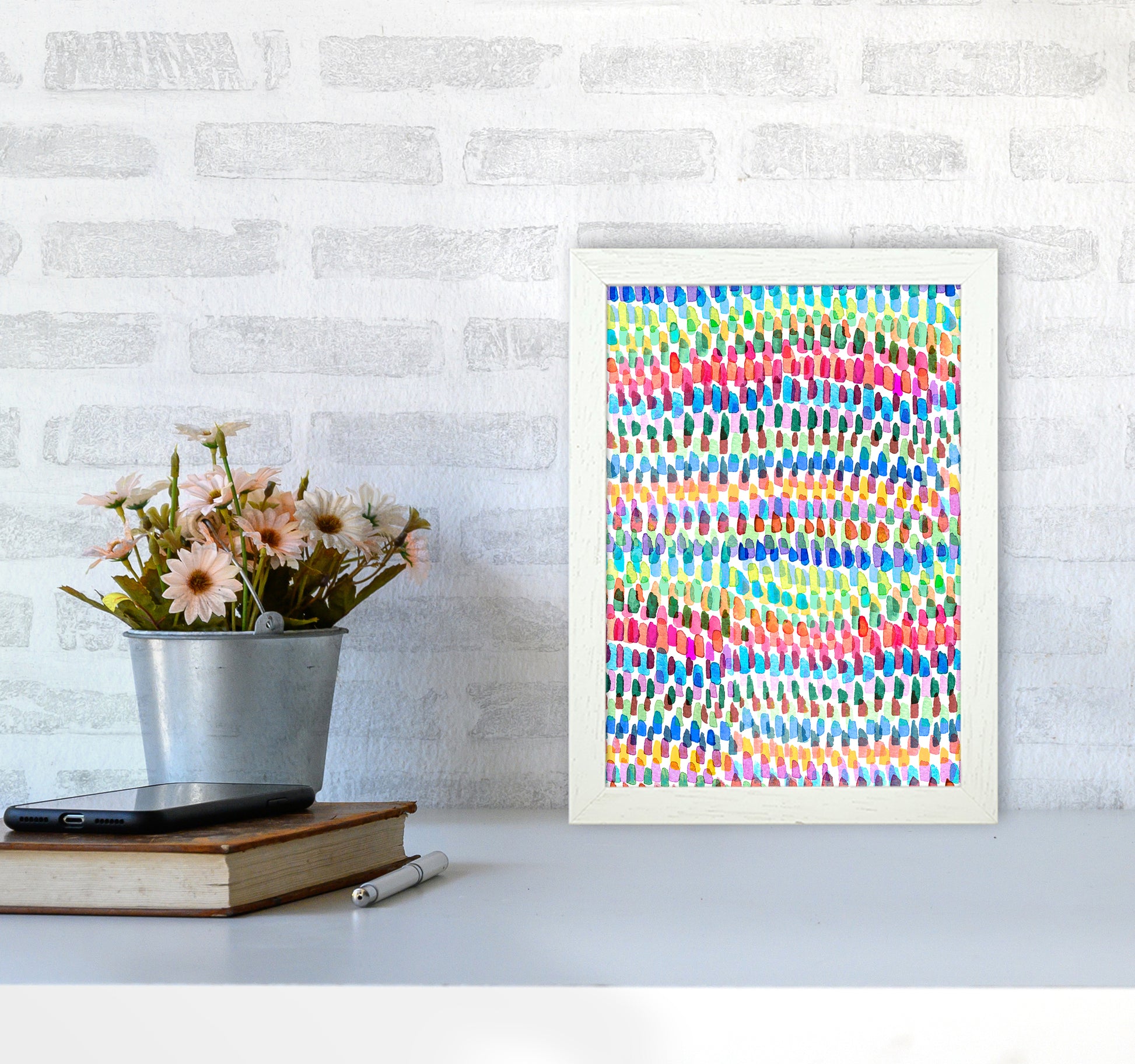 Artsy Strokes Stripes Colorful Abstract Art Print by Ninola Design A4 Oak Frame