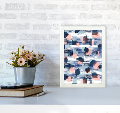 Watercolor Stains Stripes Navy Abstract Art Print by Ninola Design A4 Oak Frame