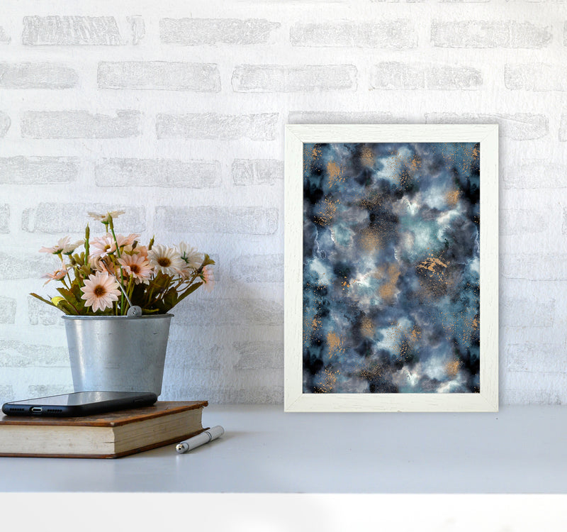 Smoky Marble Watercolor Dark Abstract Art Print by Ninola Design A4 Oak Frame