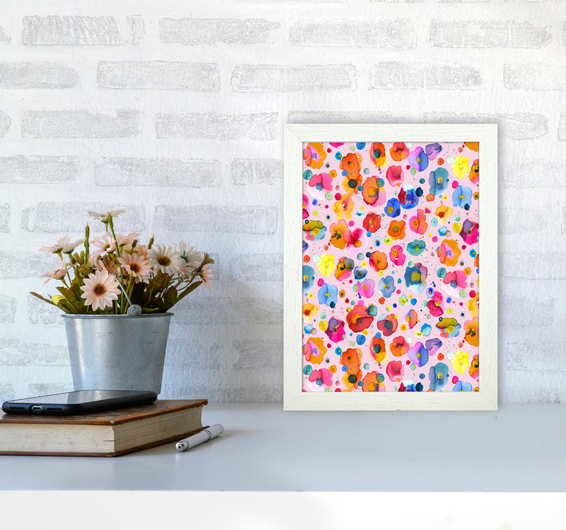 Bohemian Naive Flowers Pink Abstract Art Print by Ninola Design A4 Oak Frame