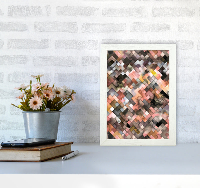 Moody Geometry Rustic Brown Abstract Art Print by Ninola Design A4 Oak Frame