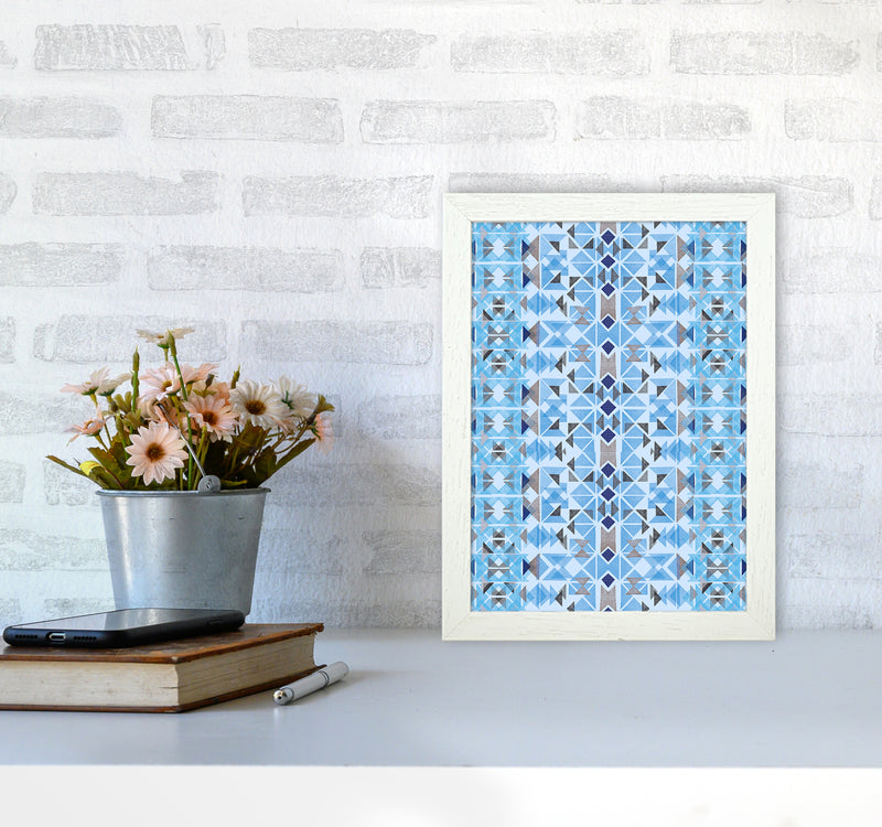 Boho Nomadic Tribal Blue Abstract Art Print by Ninola Design A4 Oak Frame
