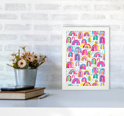 Cute Watercolor Rainbows Abstract Art Print by Ninola Design A4 Oak Frame