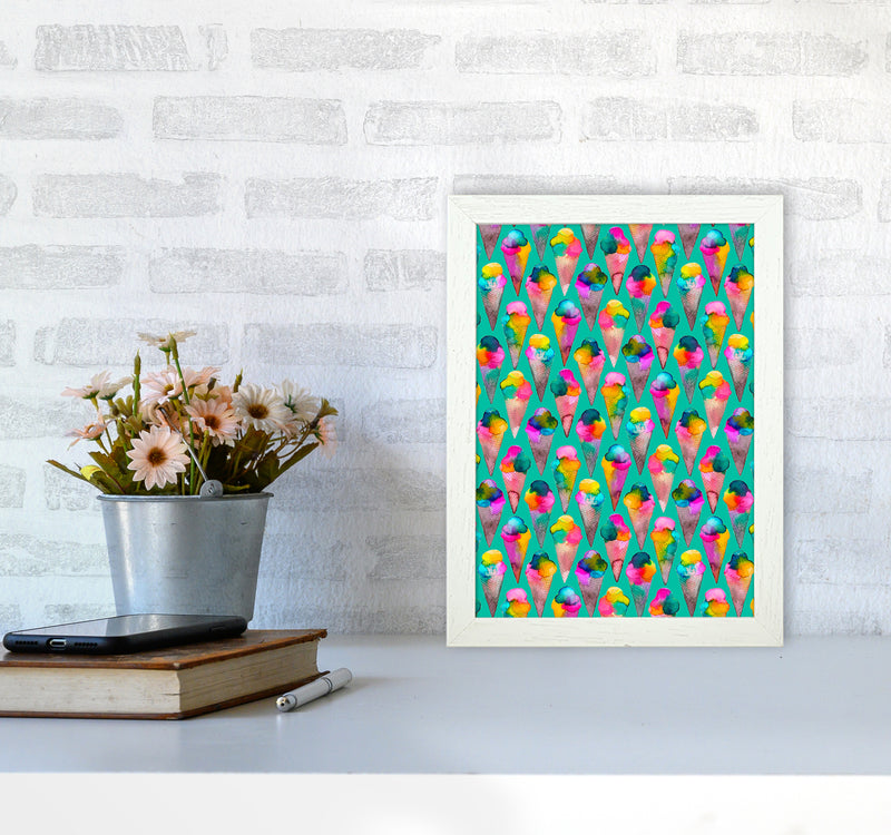 Cute Ice Creams Kids Abstract Art Print by Ninola Design A4 Oak Frame